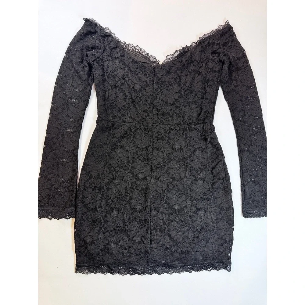 superdown Lace Mini Dress‎ Women L Black Off Shoulder Long Sleeve
